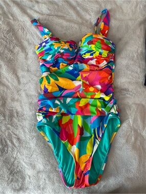 Bleu Rod Beattie colorful bright shirred underwire bandeau one piece swimsuit